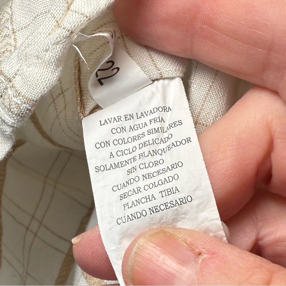 Cubavera Large Stone Beige+ Tan Aztec Plaid Khaki Trim Linen Rayon BD Shirt M - Picture 9 of 10